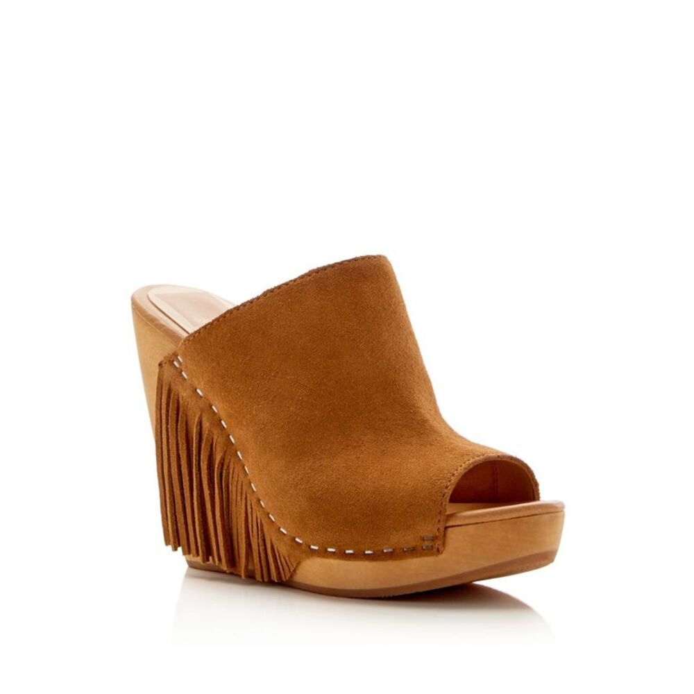 DOLCE VITA Womens Brown 1" Platform Fringed Cai Wedge Slide Sandals 7.5